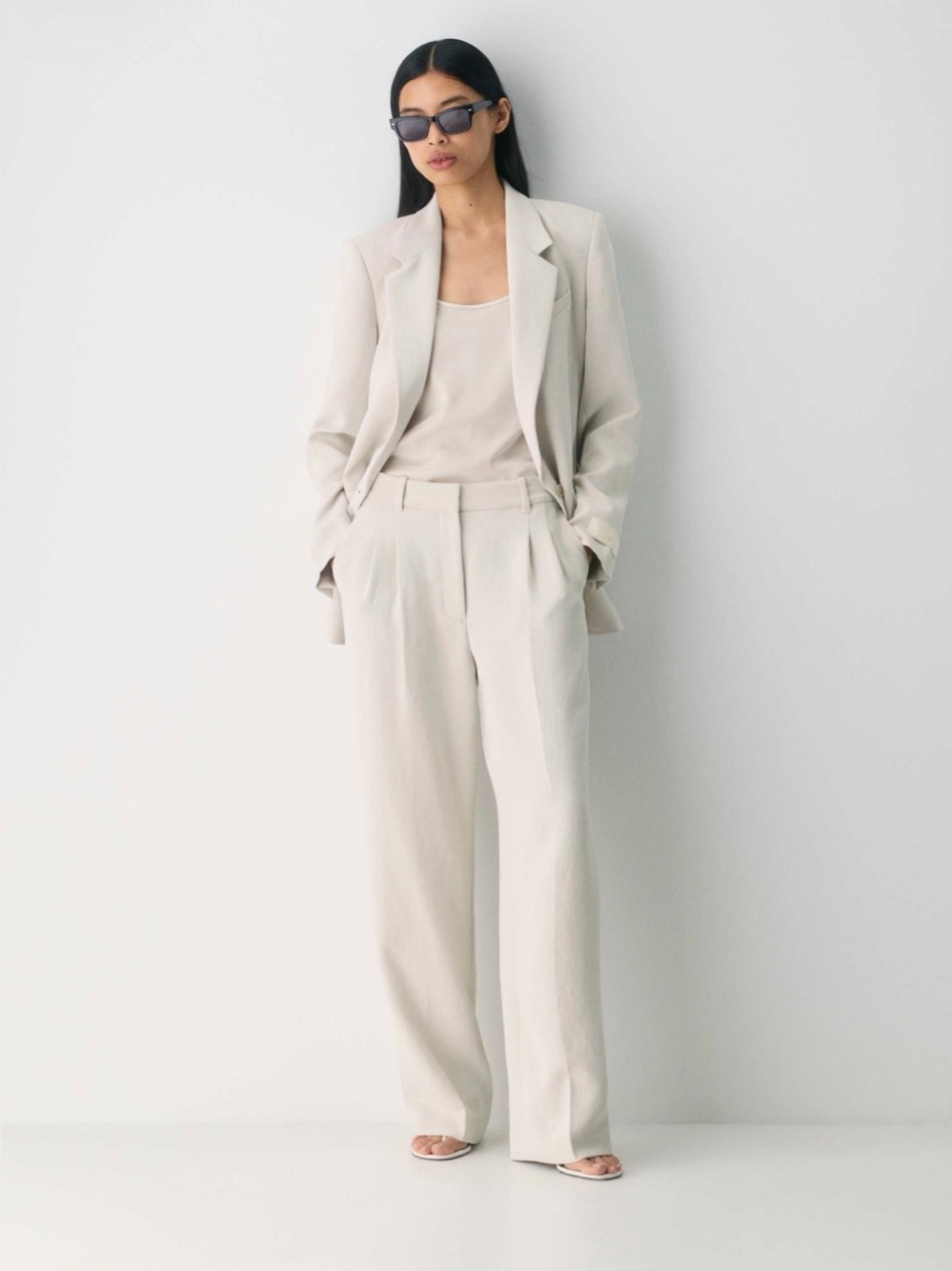 Aritzia Wilfred Effortless Pant Beige Wide Leg Trousers